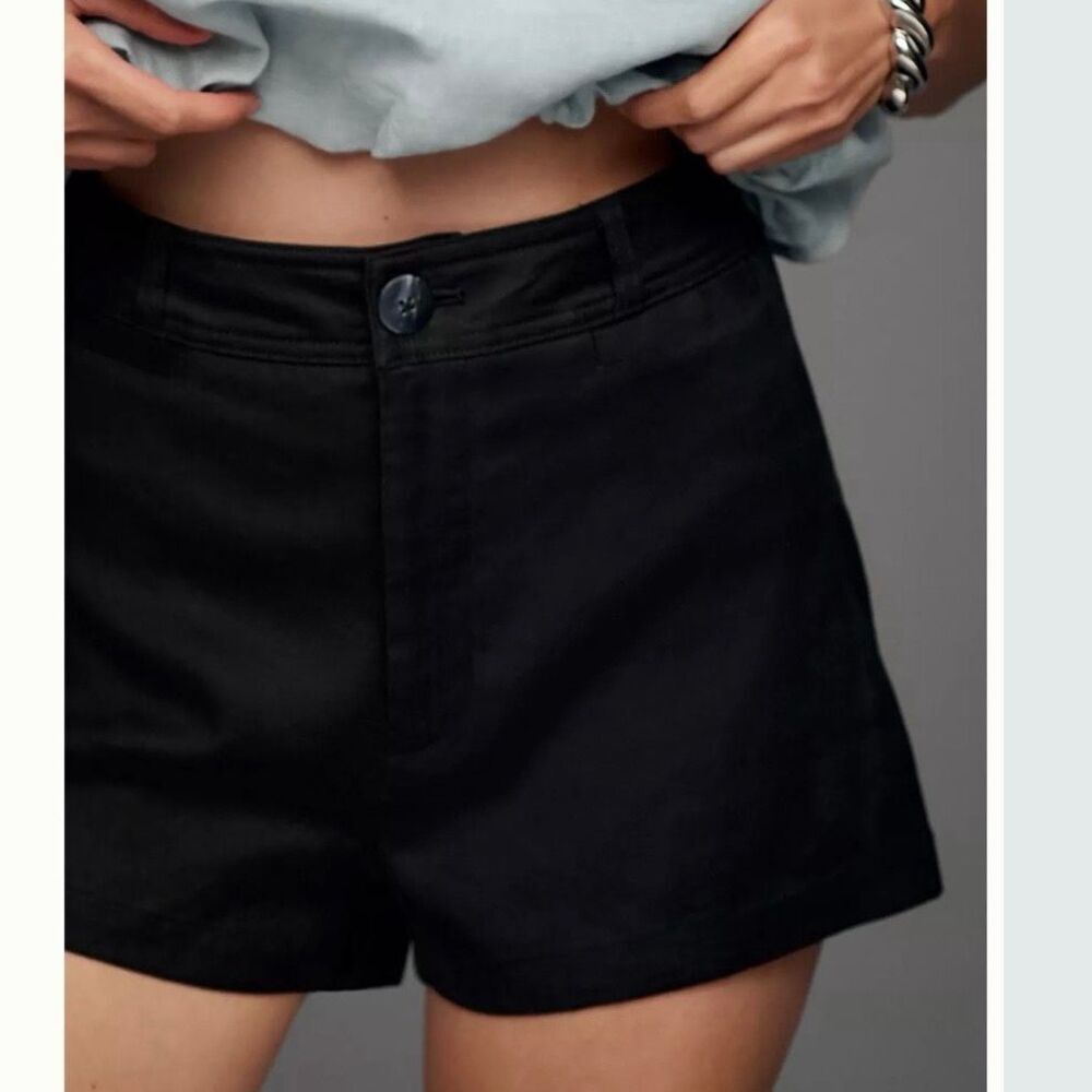 Anthropologie Meave Ettie Shorts Pitched Linen Edition, Black Sz 27